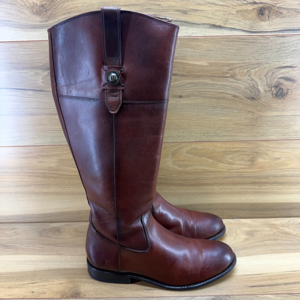 FRYE Jayden Button Tall Riding Boots Womens 9.5 B Redwood Leather Equestrian Zip